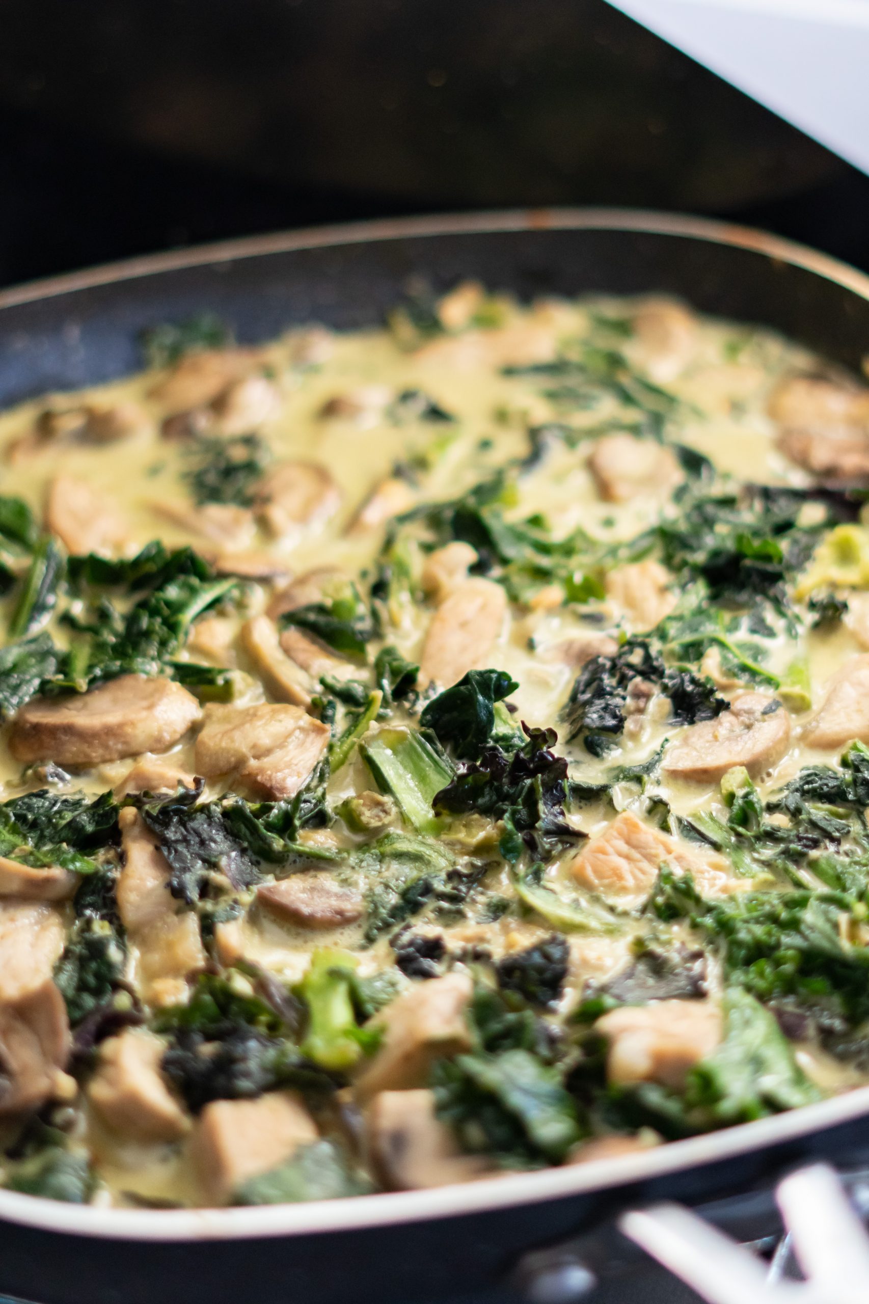 A pan of Pork Green Curry simmering